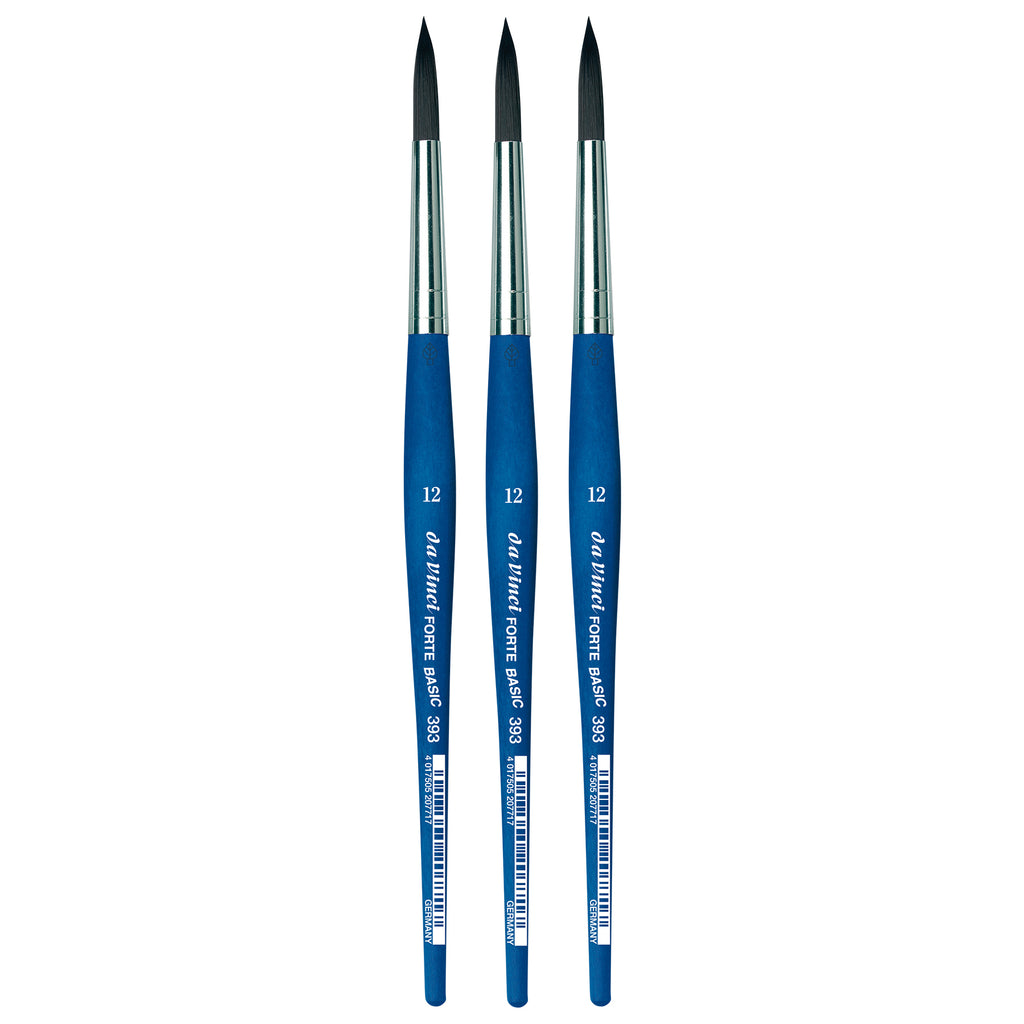 FORTE BASIC Student Brush, Synthetic, Acrylic, Round, Series 393, Size 12, Pack of 3