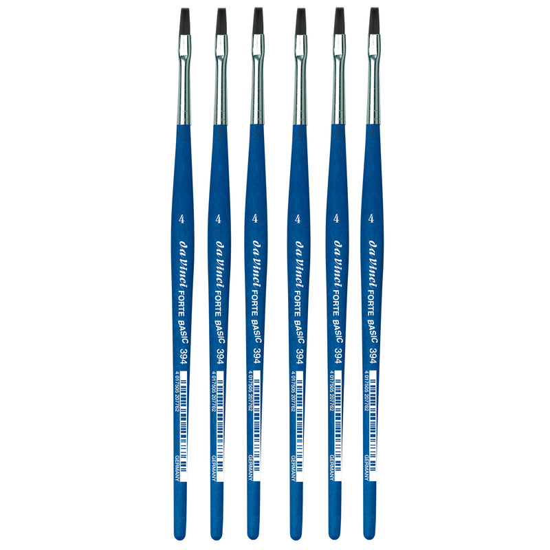 FORTE BASIC Student Brush, Synthetic, Acrylic, Flat, Series 394, Size 4, Pack of 6