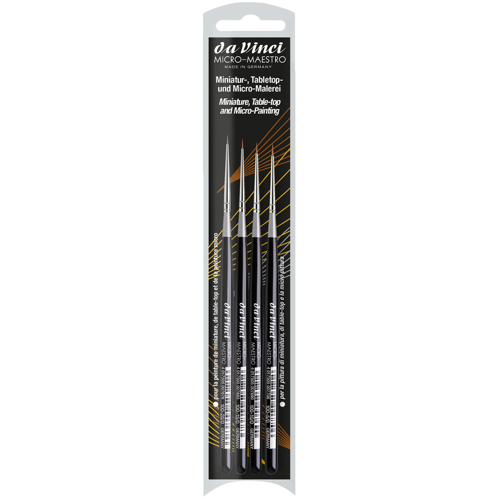 MICRO-MAESTRO Miniature Brushes, Natural Kolinsky Red Sable, All Paint Types, Needle Point, Series 100, Assorted, 4 Brush Set