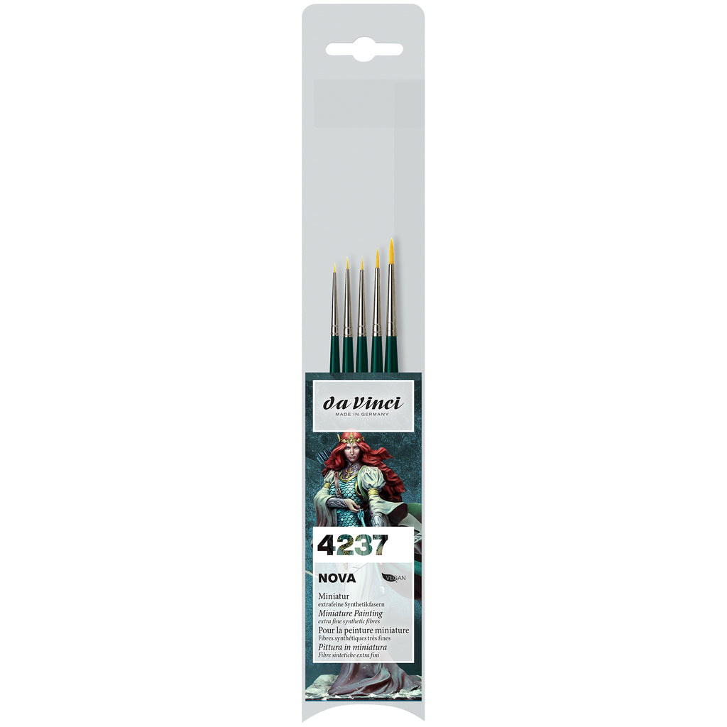 NOVA Miniature Brushes, Synthetic, All Paint Types, Round, Assorted, 5 Brush Set