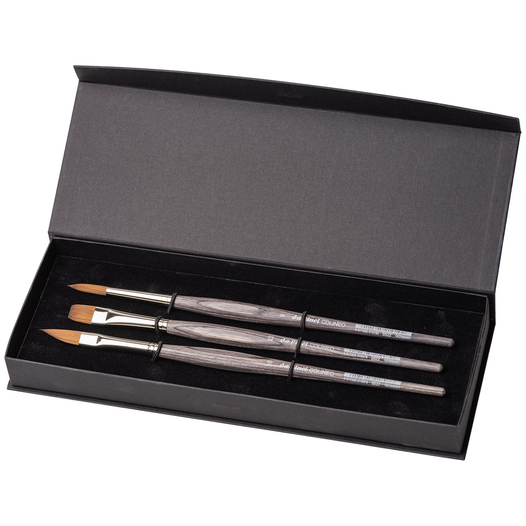COLINEO Synthetic Red Sable, Watercolor, 3 Brush Set in Gift Box with Magnetic Snap