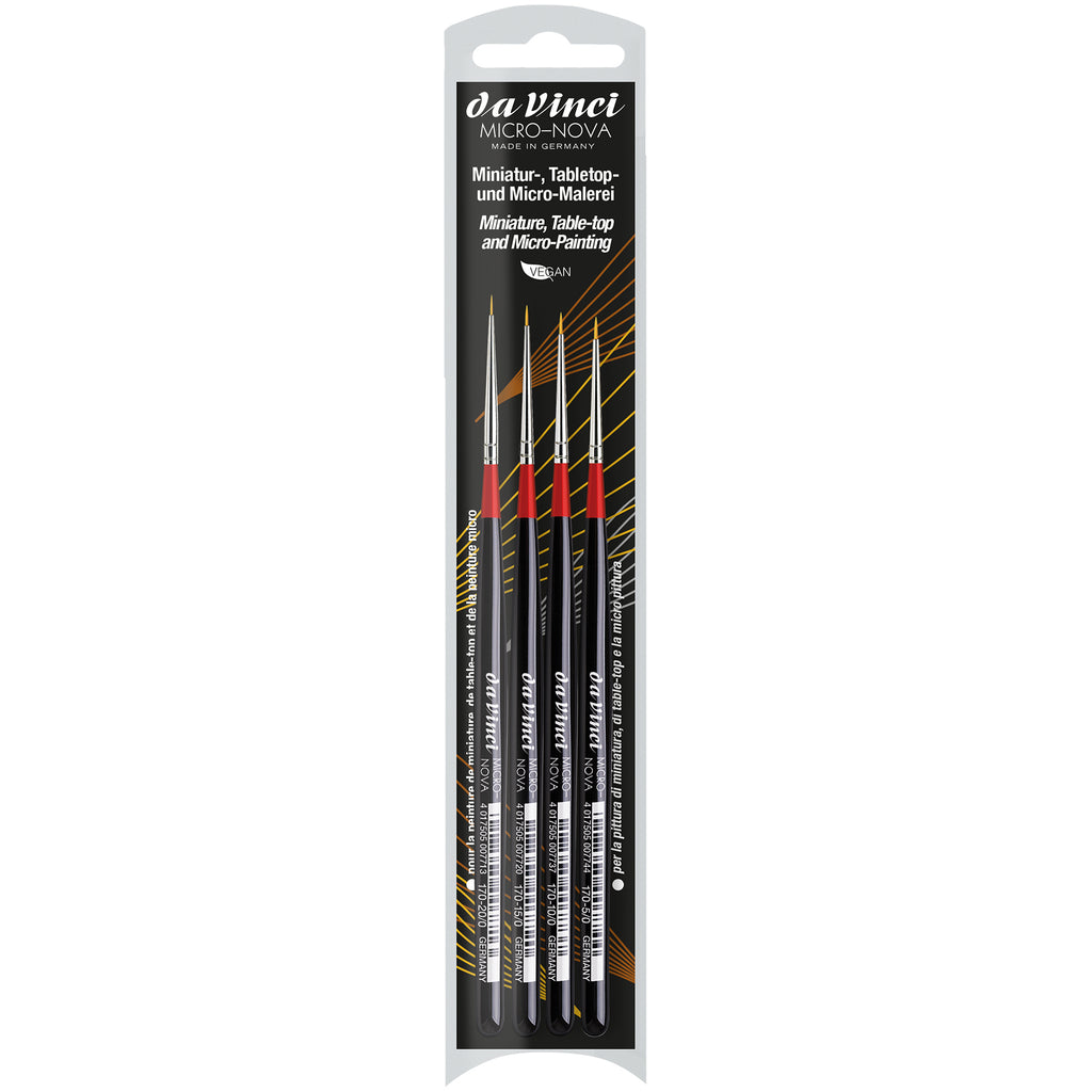 MICRO-NOVA Miniature Brushes, Synthetic, Acrylic & Oil, Round, Series 170, 4 Brush Set
