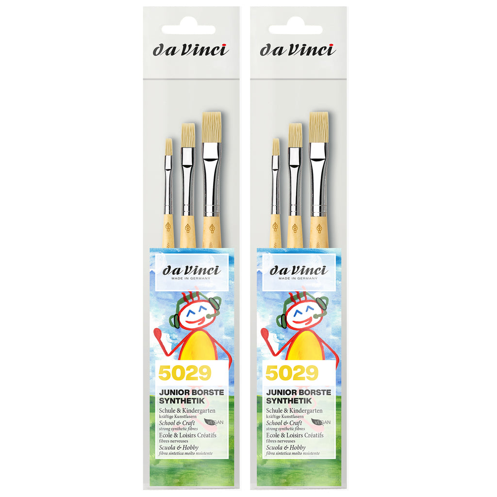 JUNIOR BORSTE Synthetic Student Brush, Synthetic, Acrylic, Flat, Series 329, Assorted Sizes, 3 Per Set, 2 Sets
