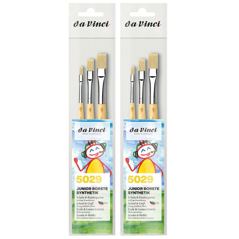JUNIOR BORSTE Synthetic Student Brush, Synthetic, Acrylic, Flat, Series 329, Assorted Sizes, 3 Per Set, 2 Sets