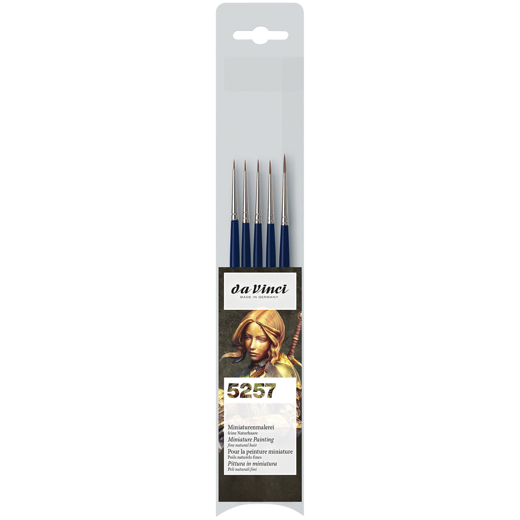 USSURI-SABLE Miniature Painting Brushes, Natural, Watercolor, Round, Series 1522, Assorted Sizes, 5 Brush Set