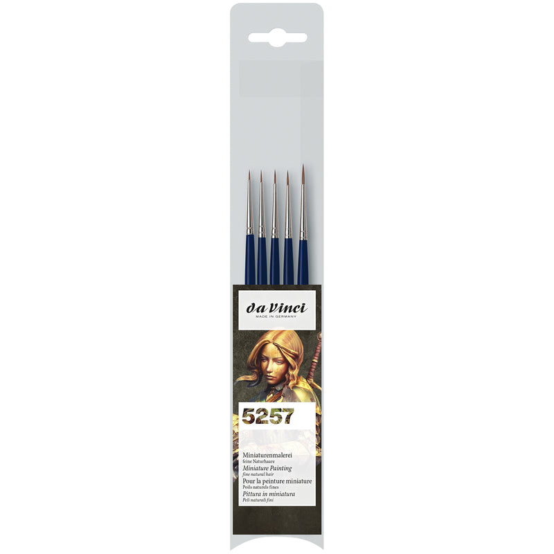 USSURI-SABLE Miniature Painting Brushes, Natural, Watercolor, Round, Series 1522, Assorted Sizes, 5 Brush Set
