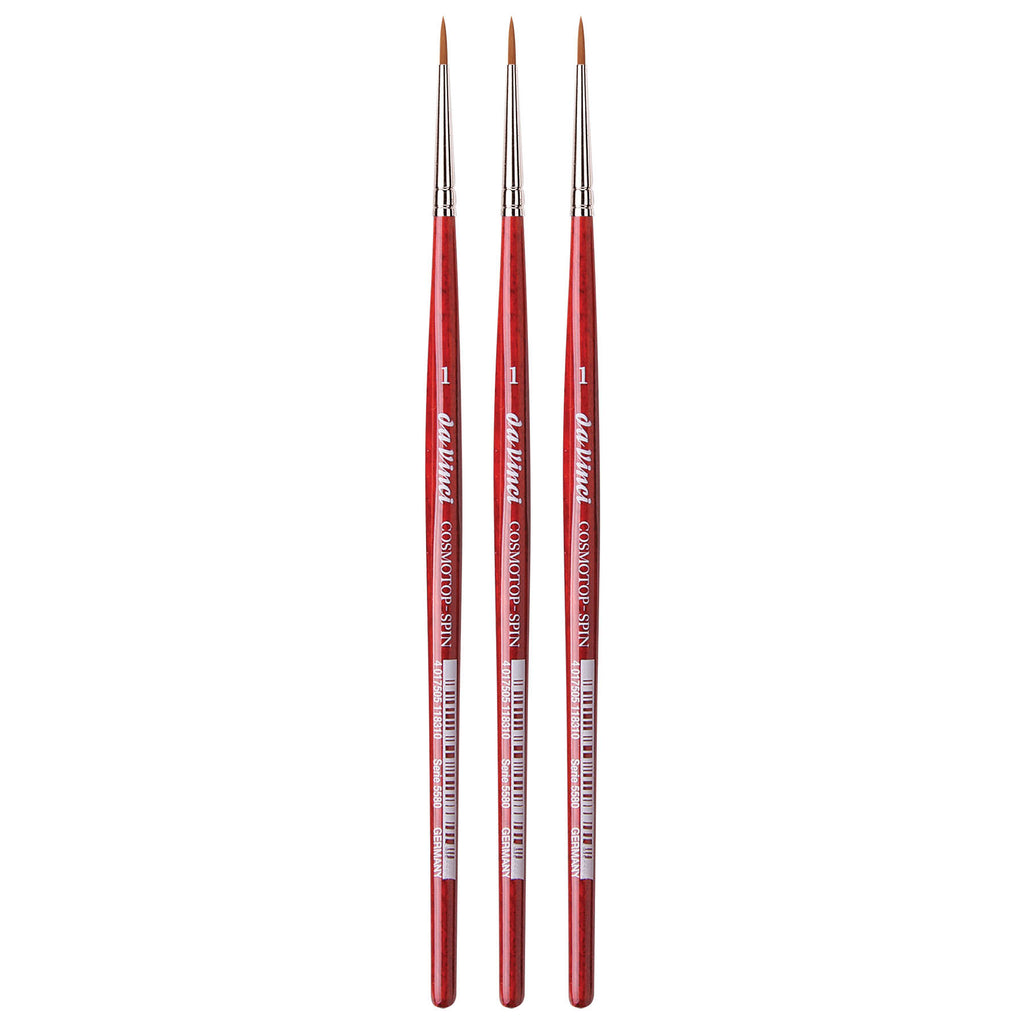 COSMOTOP-SPIN Silkpainting Brush, Synthetic, Watercolor, Round, Size 1, Pack of 3