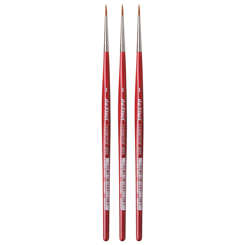 COSMOTOP-SPIN Silkpainting Brush, Synthetic, Watercolor, Round, Size 1, Pack of 3