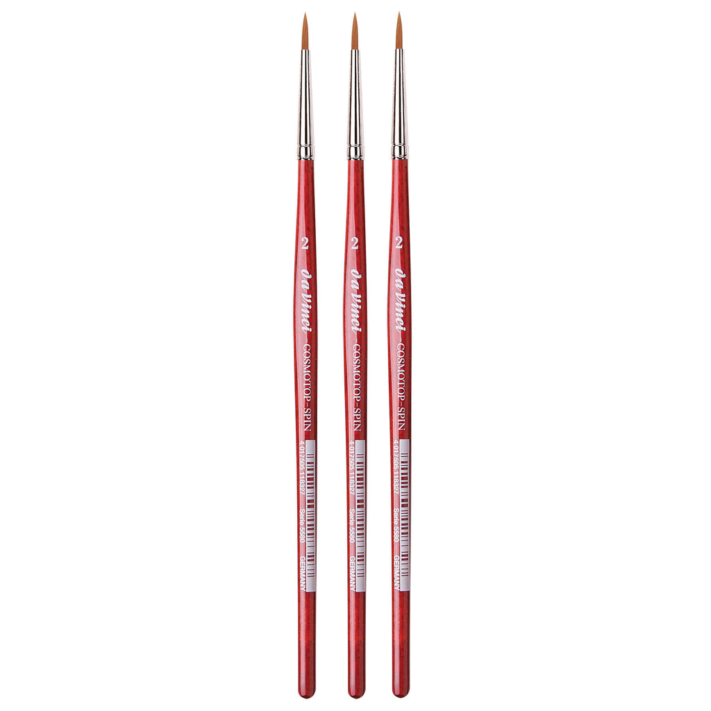 COSMOTOP-SPIN Silkpainting Brush, Synthetic, Watercolor, Round, Size 2, Pack of 3
