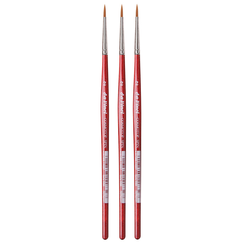 COSMOTOP-SPIN Silkpainting Brush, Synthetic, Watercolor, Round, Size 2, Pack of 3