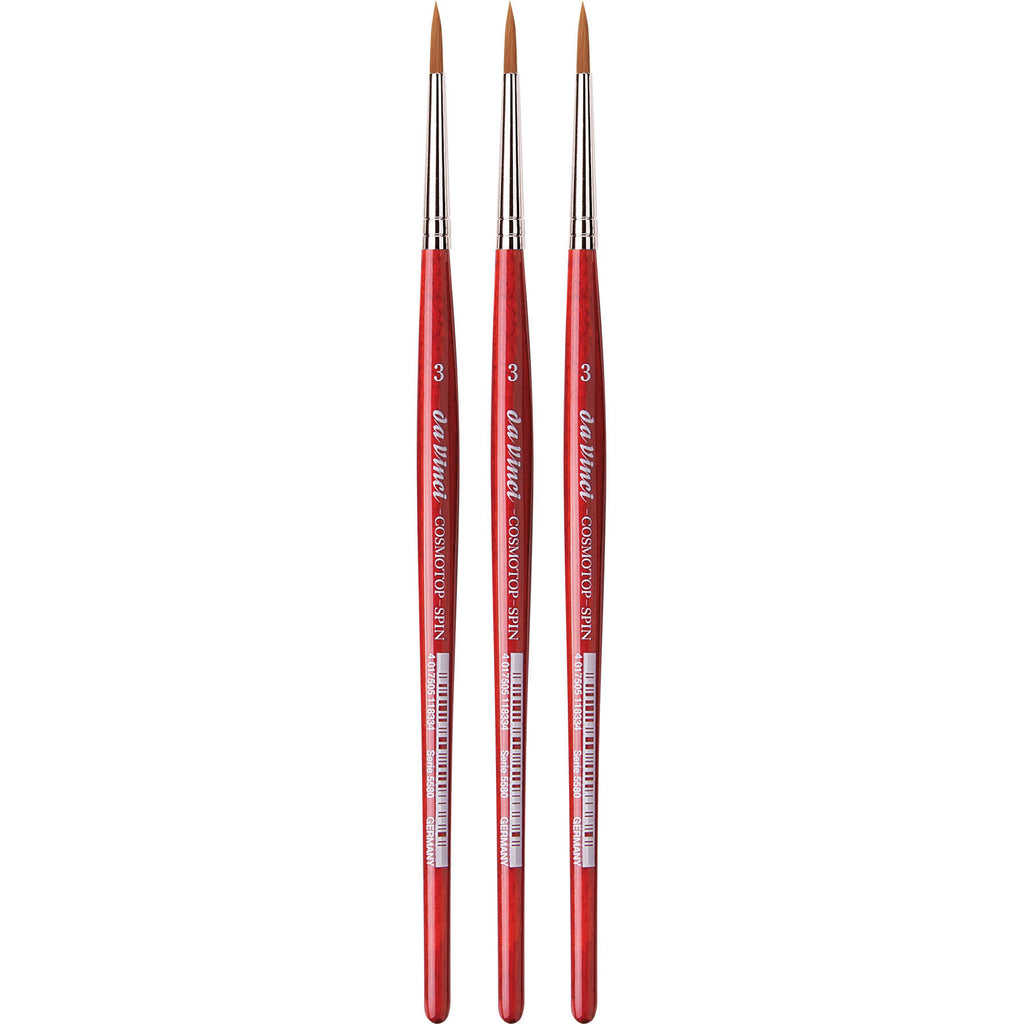 COSMOTOP-SPIN Silkpainting Brush, Synthetic, Watercolor, Round, Size 3, Pack of 3