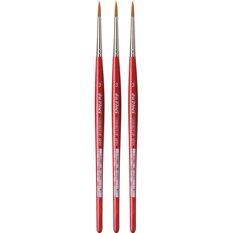 COSMOTOP-SPIN Silkpainting Brush, Synthetic, Watercolor, Round, Size 3, Pack of 3