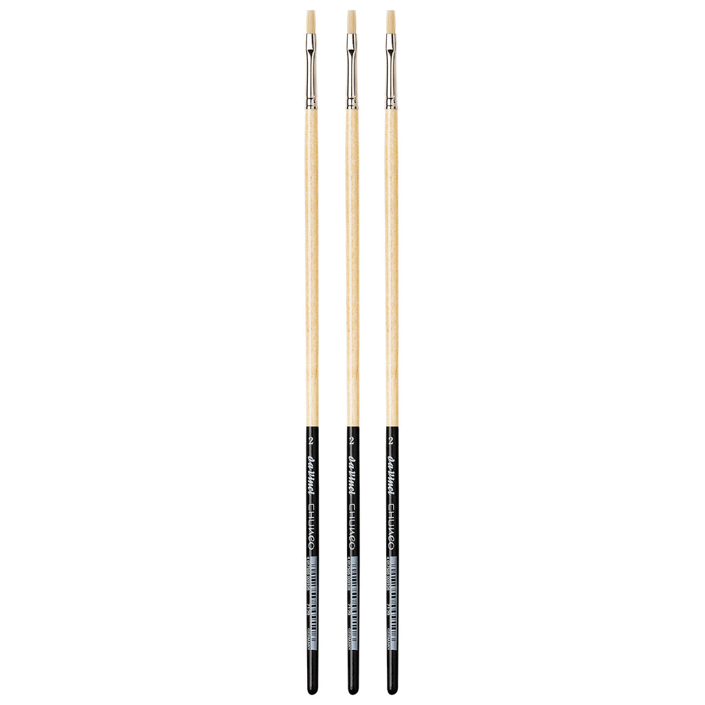 CHUNEO Synthetic Hog Bristle, Oil, Flat, Series 7129, Size 2, Pack of 3