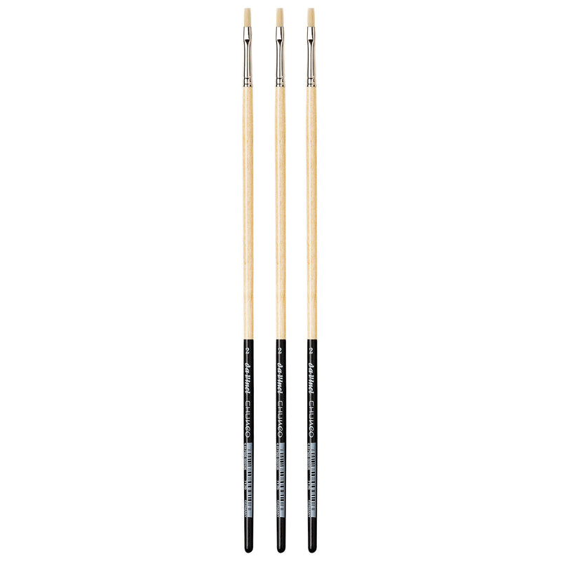 CHUNEO Synthetic Hog Bristle, Oil, Flat, Series 7129, Size 2, Pack of 3
