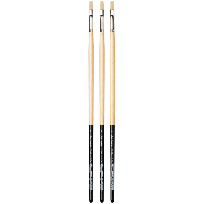 CHUNEO Synthetic Hog Bristle, Oil, Flat, Series 7129, Size 4, Pack of 3