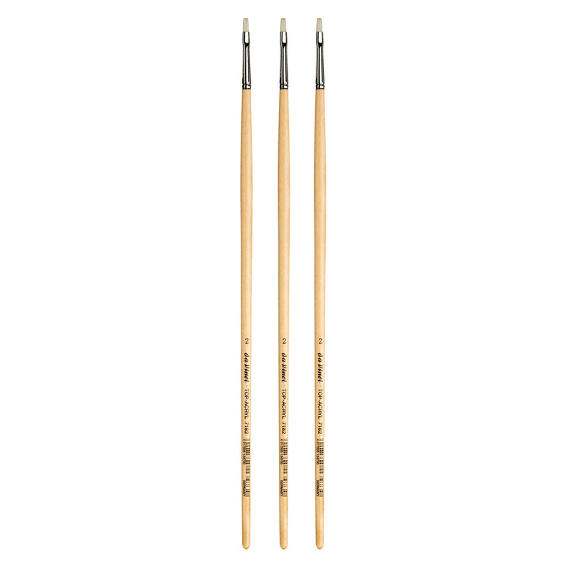 TOP-ACRYL Bright White Brush, Synthetic, Acrylic & Oil, Flat, Series 7182, Size 2, Pack of 3