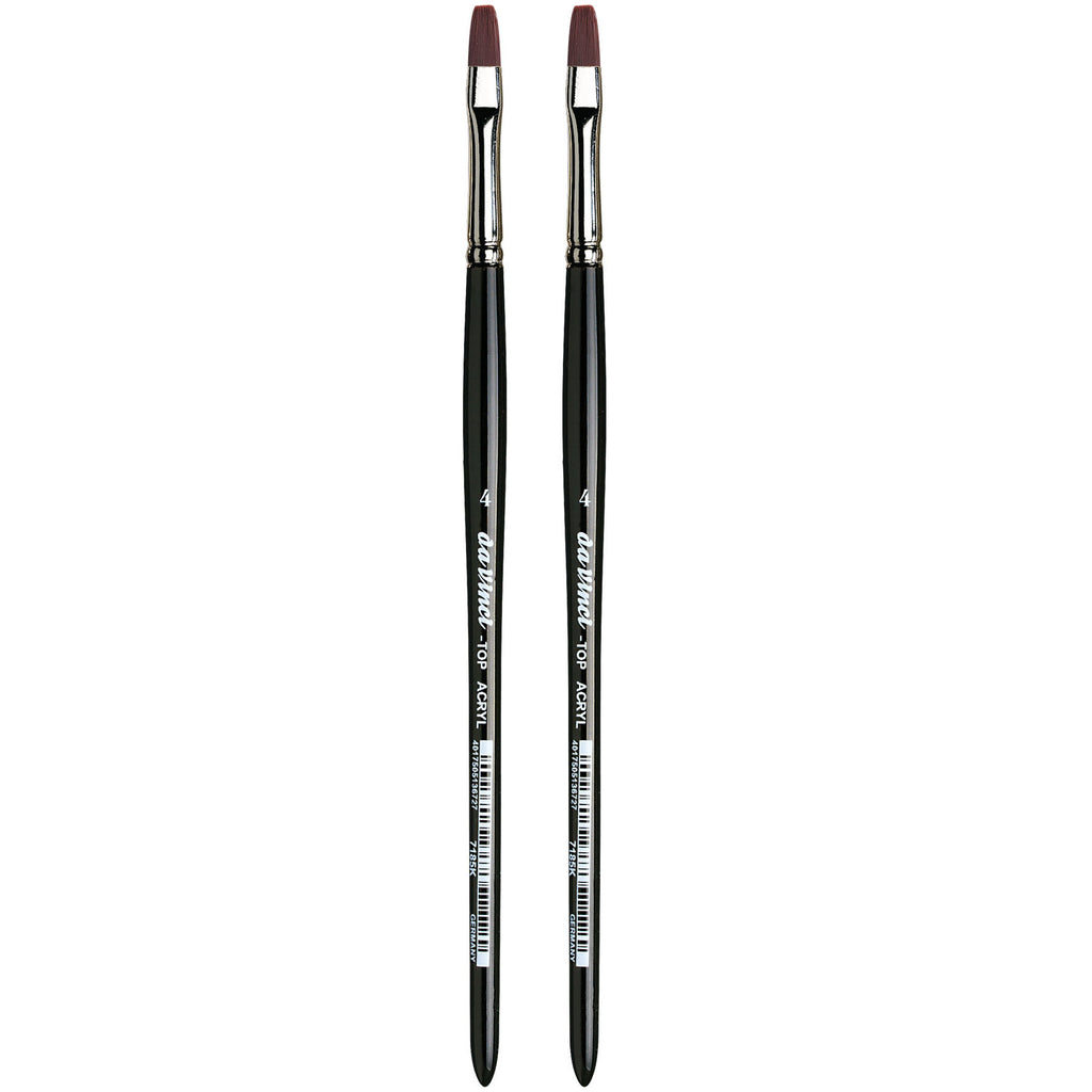 TOP-ACRYL Bright Red-Brown Brush, Synthetic, Acrylic & Oil, Flat, Series 7185K, Size 4, Pack of 2