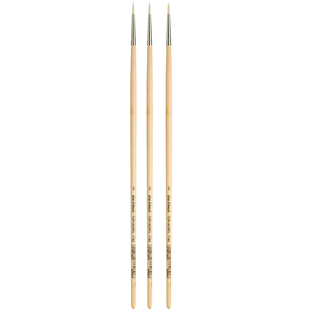 TOP-ACRYL White Brush, Synthetic, Acrylic & Oil, Round, Series 7782, Size 2, Pack of 3