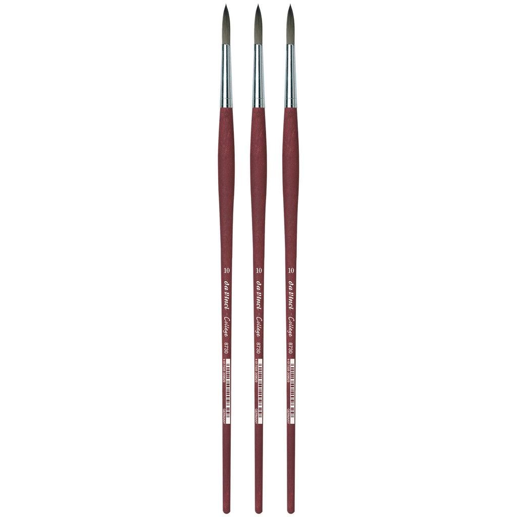 COLLEGE Student Brush, Synthetic, Acrylic & Oil, Round, Series 8730, Size 10, Pack of 3