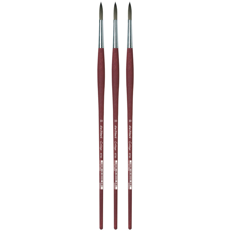 COLLEGE Student Brush, Synthetic, Acrylic & Oil, Round, Series 8730, Size 10, Pack of 3
