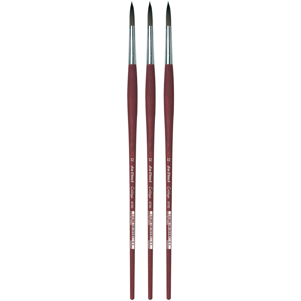 COLLEGE Student Brush, Synthetic, Acrylic & Oil, Round, Series 8730, Size 12, Pack of 3