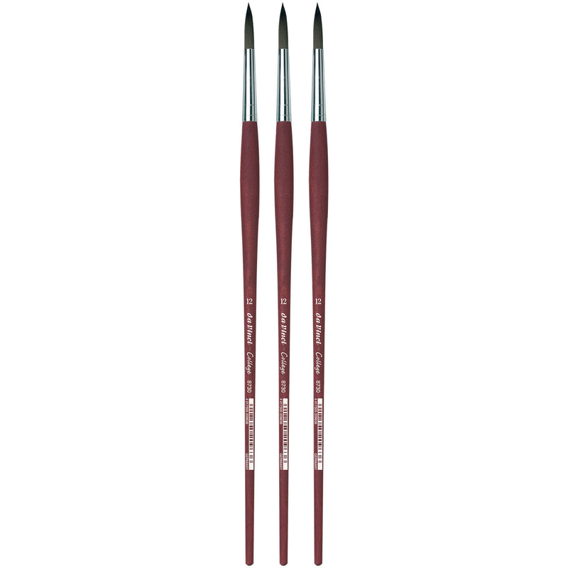 COLLEGE Student Brush, Synthetic, Acrylic & Oil, Round, Series 8730, Size 12, Pack of 3