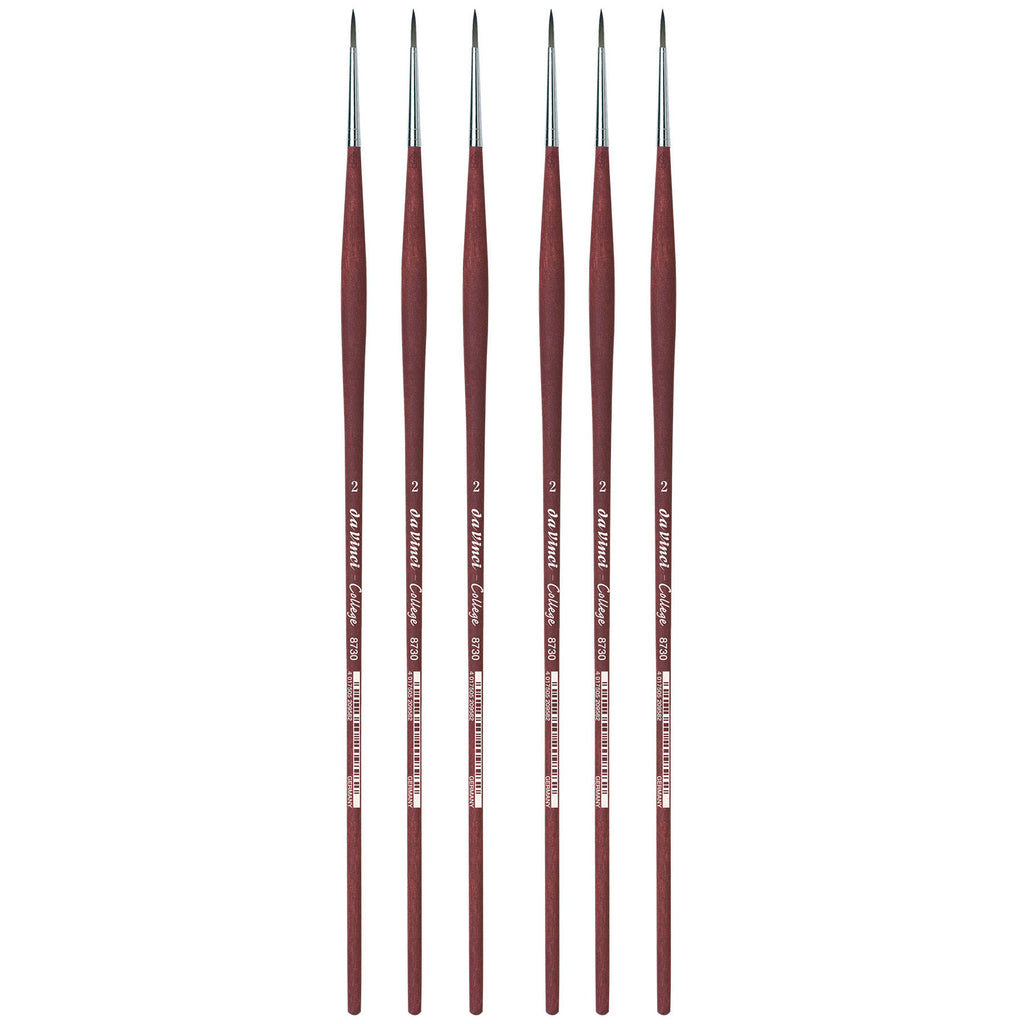 COLLEGE Student Brush, Synthetic, Acrylic & Oil, Round, Series 8730, Size 2, Pack of 6