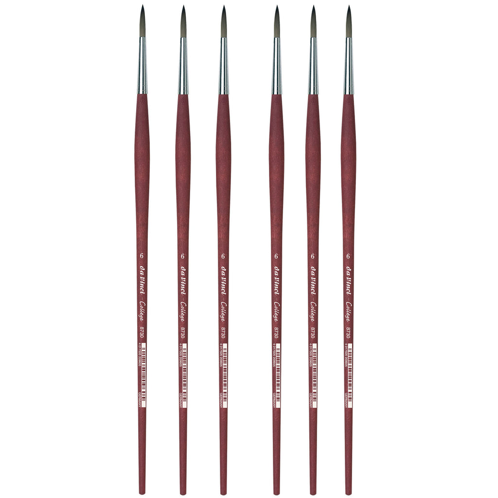 COLLEGE Student Brush, Synthetic, Acrylic & Oil, Round, Series 8730, Size 6, Pack of 6