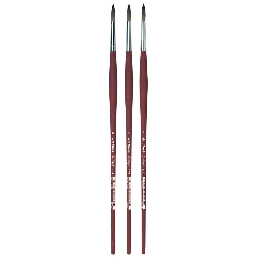 COLLEGE Student Brush, Synthetic, Acrylic & Oil, Round, Series 8730, Size 8, Pack of 3