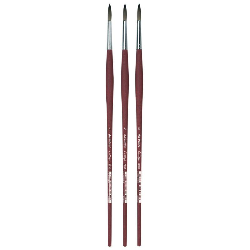 COLLEGE Student Brush, Synthetic, Acrylic & Oil, Round, Series 8730, Size 8, Pack of 3