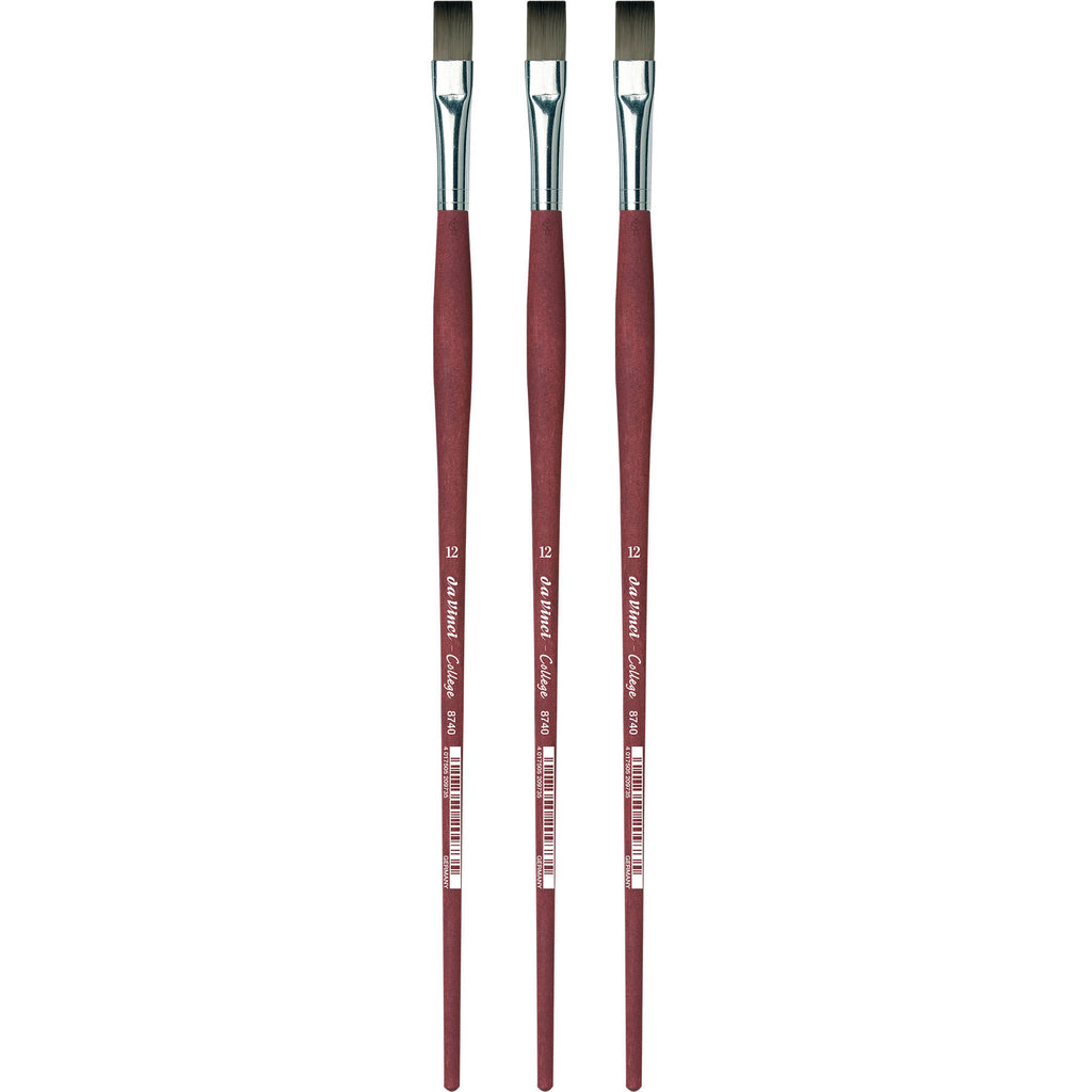 COLLEGE Student Brush, Synthetic, Acrylic & Oil, Flat, Series 8740, Size 12, Pack of 3