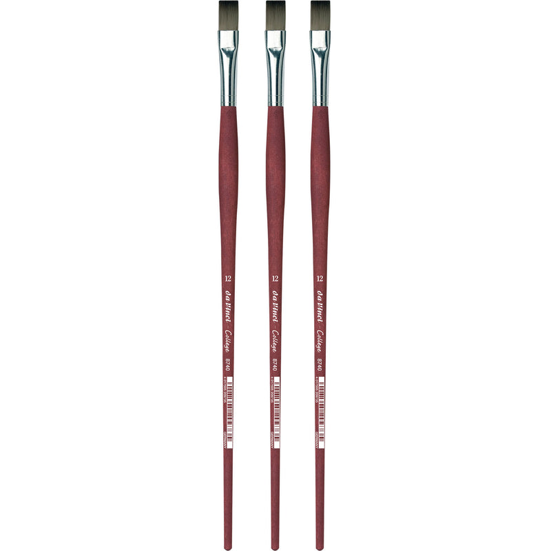 COLLEGE Student Brush, Synthetic, Acrylic & Oil, Flat, Series 8740, Size 12, Pack of 3