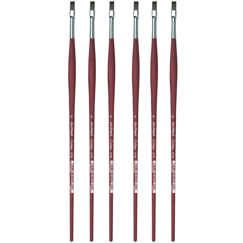 COLLEGE Student Brush, Synthetic, Acrylic & Oil, Flat, Series 8740, Size 6, Pack of 6