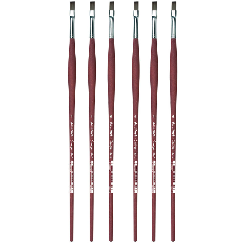 COLLEGE Student Brush, Synthetic, Acrylic & Oil, Flat, Series 8740, Size 6, Pack of 6