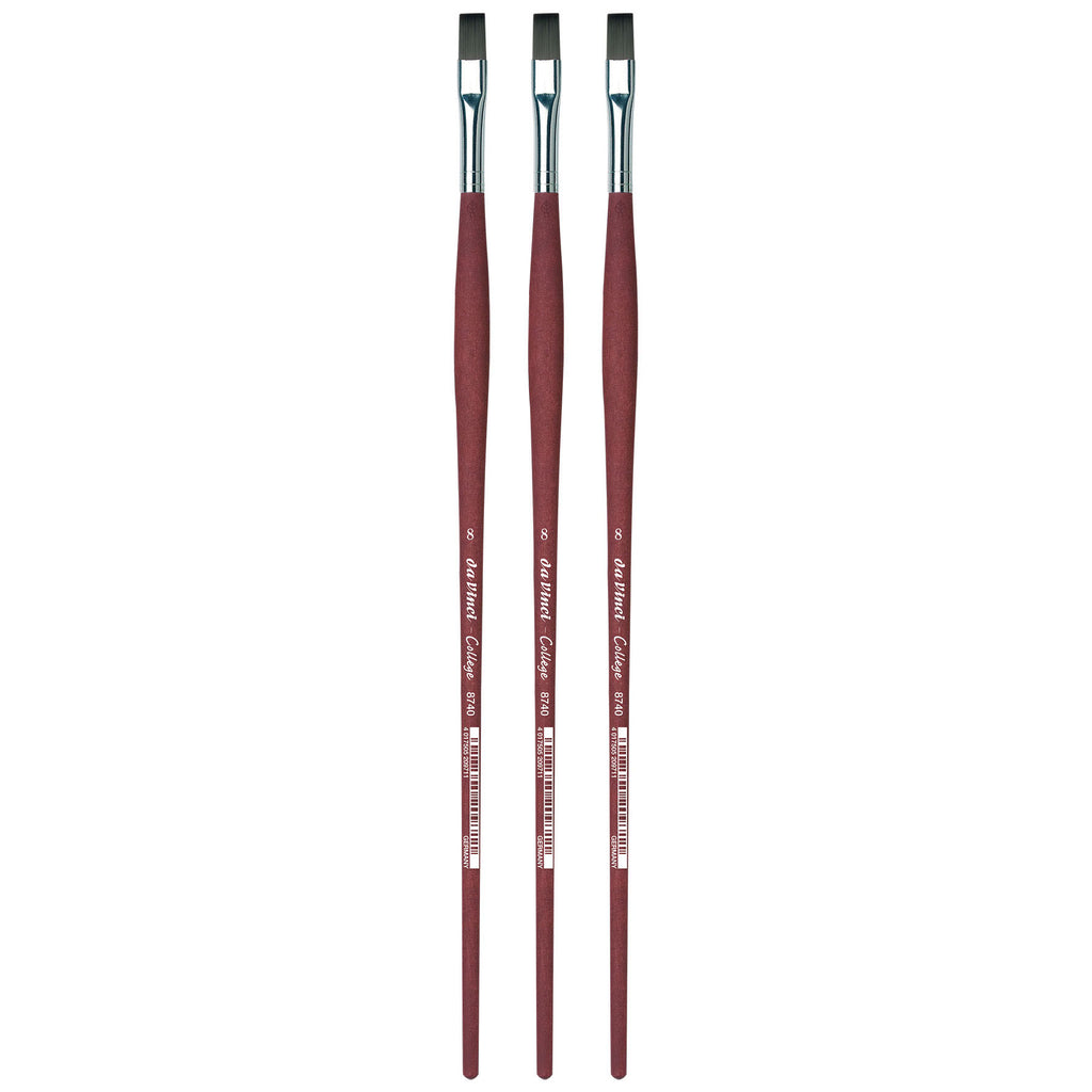 COLLEGE Student Brush, Synthetic, Acrylic & Oil, Flat, Series 8740, Size 8, Pack of 3