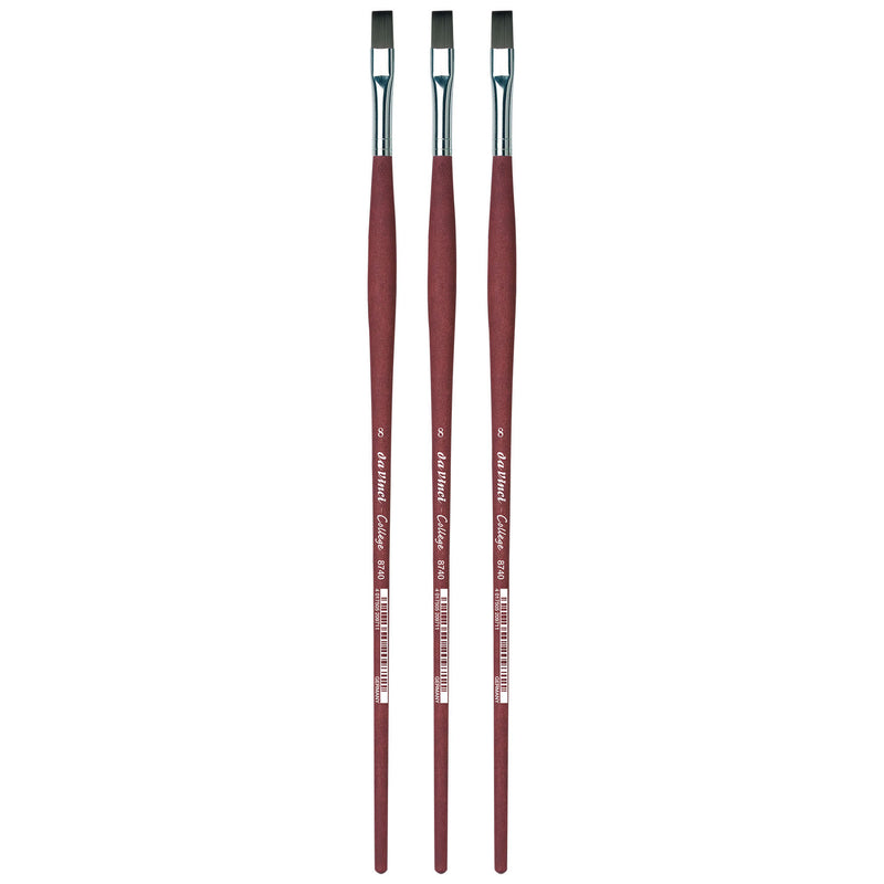 COLLEGE Student Brush, Synthetic, Acrylic & Oil, Flat, Series 8740, Size 8, Pack of 3