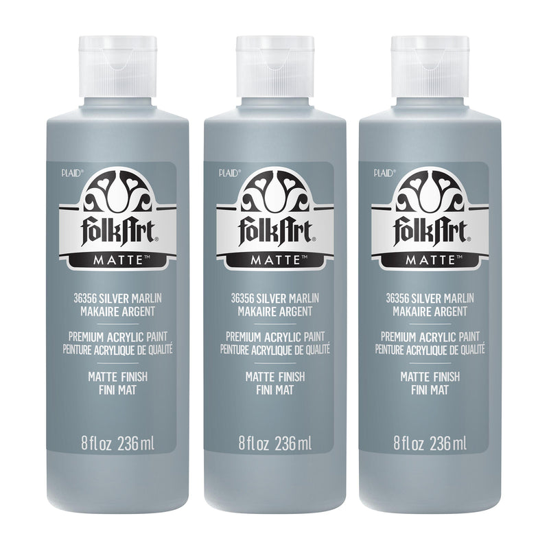 Acrylic Paint Matte, 8oz., Silver Marlin, Pack of 3