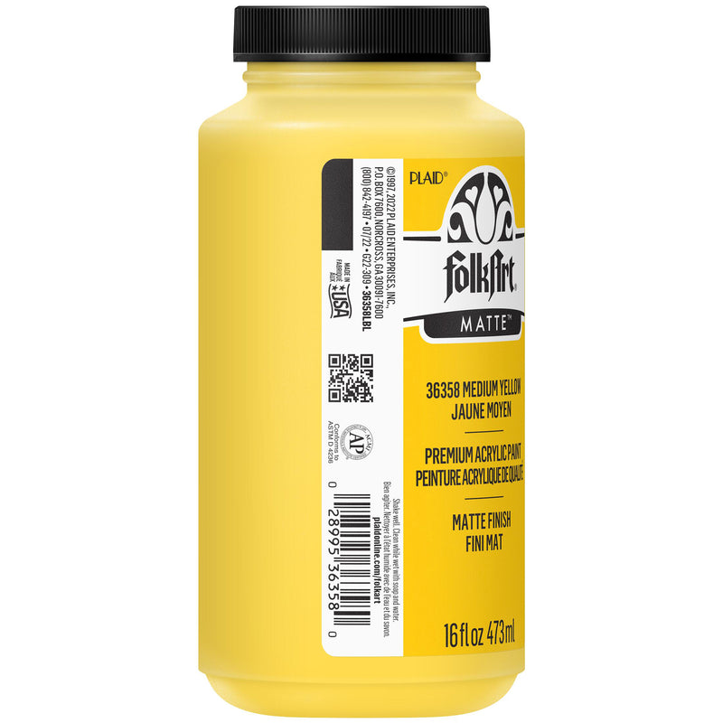 Acrylic Paint Matte Medium Ylw 16oz Folkart