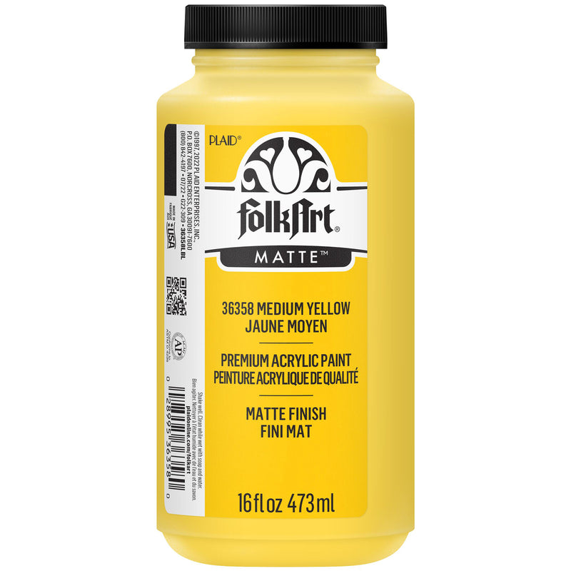 Acrylic Paint Matte Medium Ylw 16oz Folkart