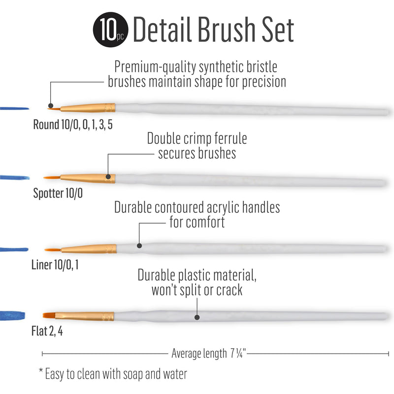 Detail Round Brush Set, 10 Per Set, 3 Sets
