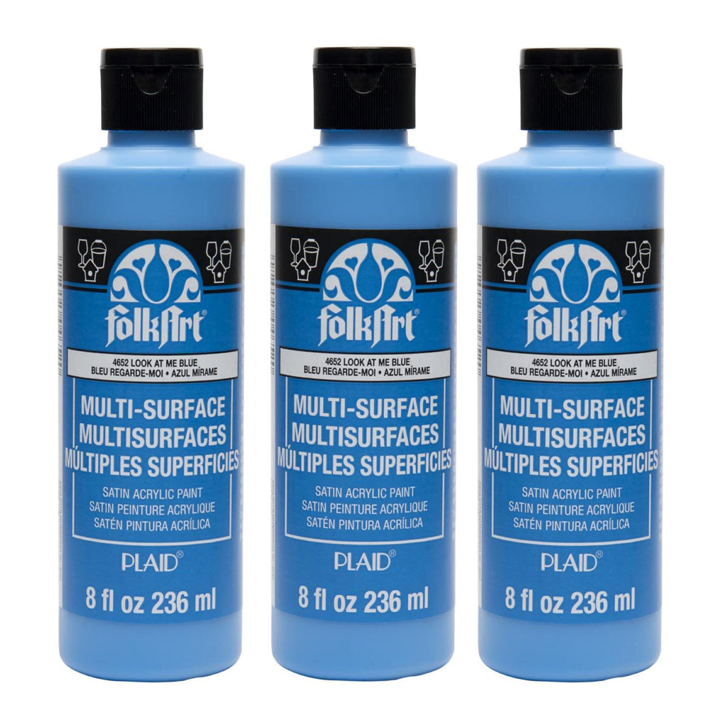 Acrylic Paint Multi-Surface Satin, 8oz., Look At Me Blue, Pack of 3