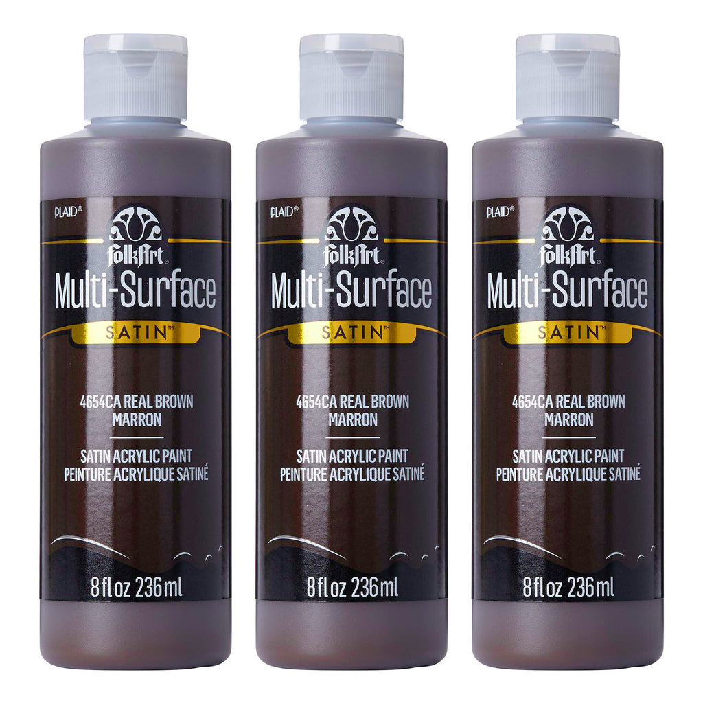 Acrylic Paint Multi-Surface Satin, 8oz., Real Brown, Pack of 3