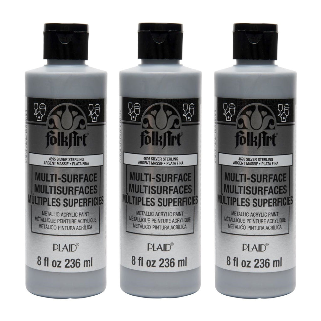 Acrylic Paint Metallic, 8oz., Silver Sterling, Pack of 3