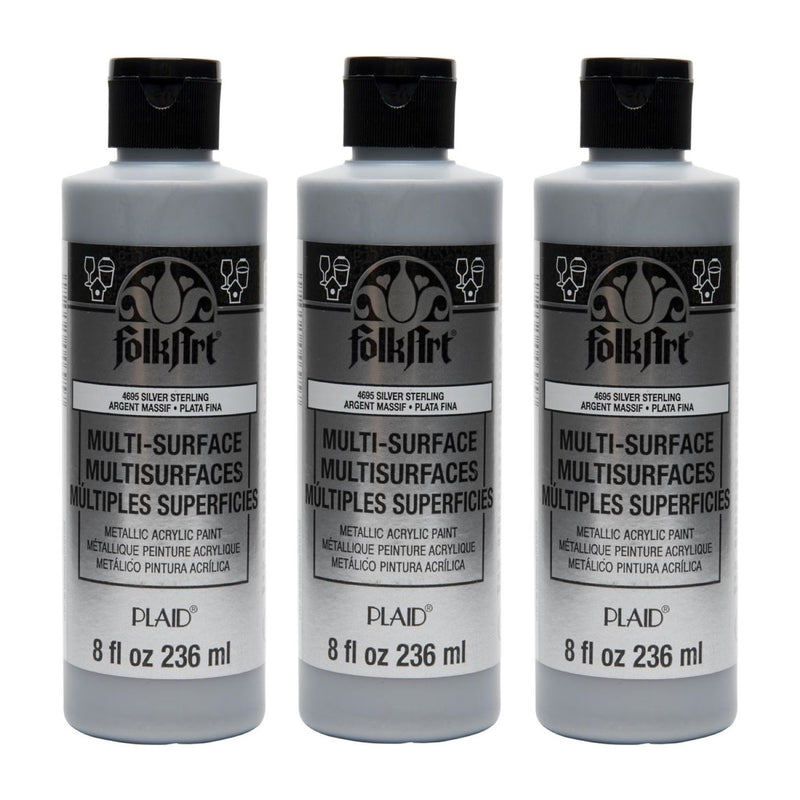 Acrylic Paint Metallic, 8oz., Silver Sterling, Pack of 3