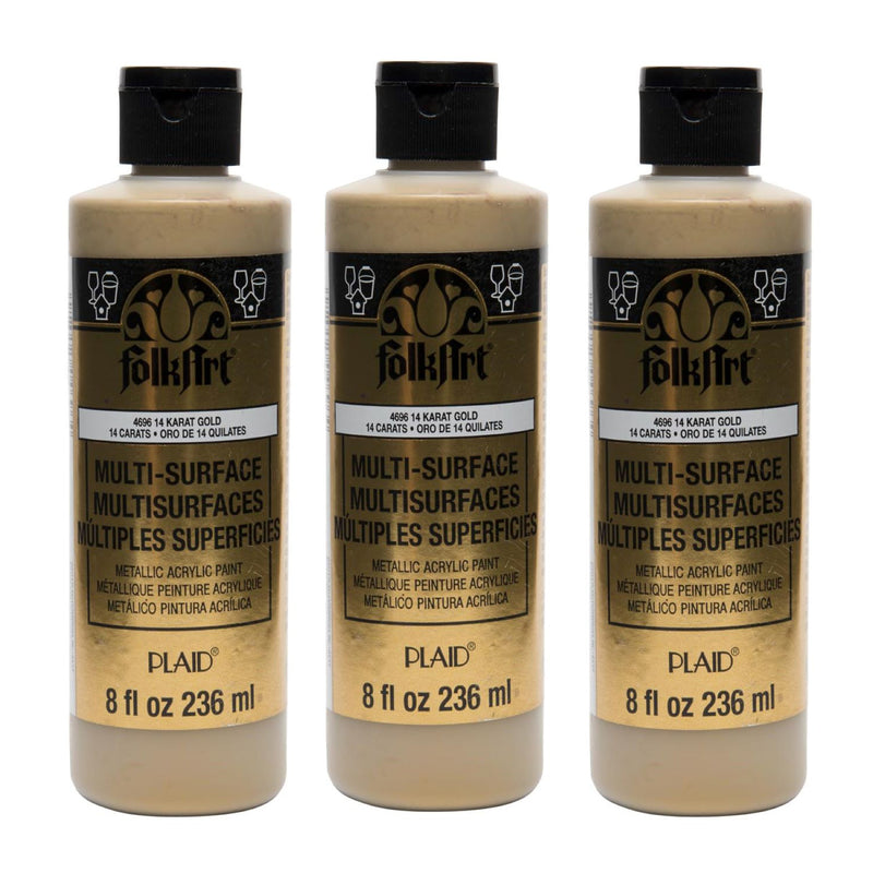 Acrylic Paint Metallic, 8oz., 14k Gold, Pack of 3