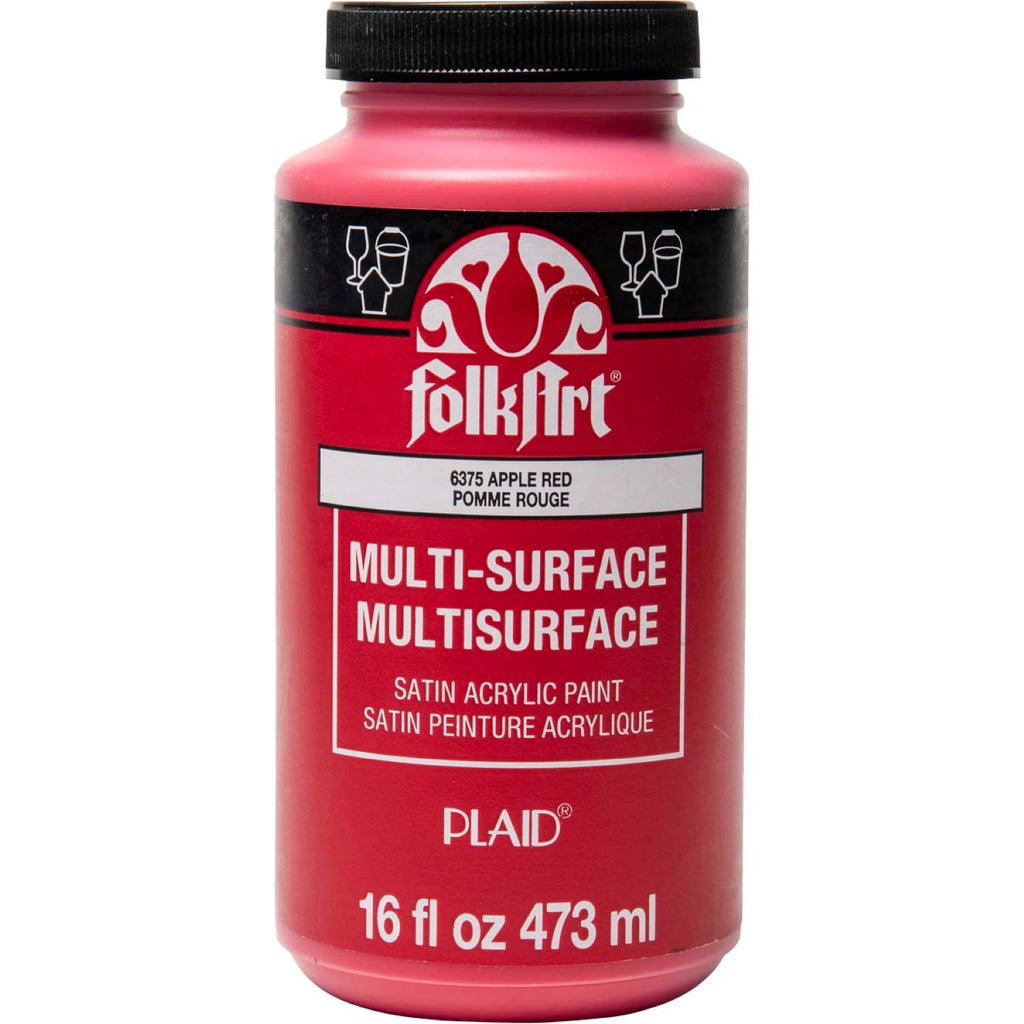 Acrylic Paint Satin Apple Red 16oz Folkart Multisurface