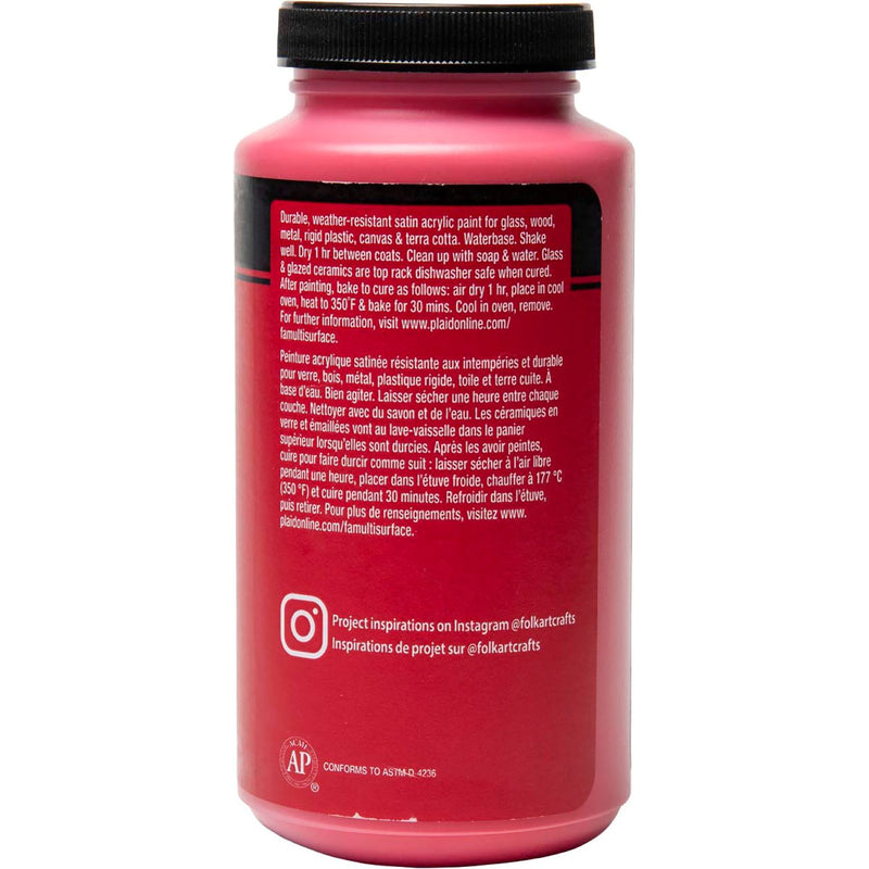 Acrylic Paint Satin Apple Red 16oz Folkart Multisurface