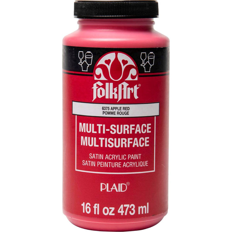 Acrylic Paint Satin Apple Red 16oz Folkart Multisurface