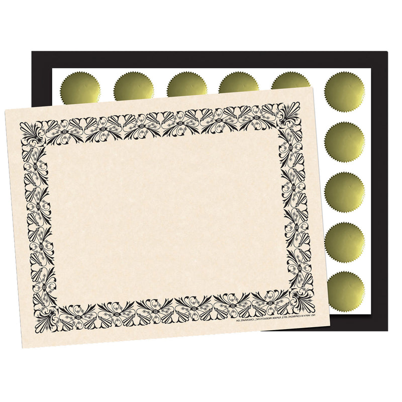 Art Deco Set - Black Border Paper, Plain Folders, Gold Seals