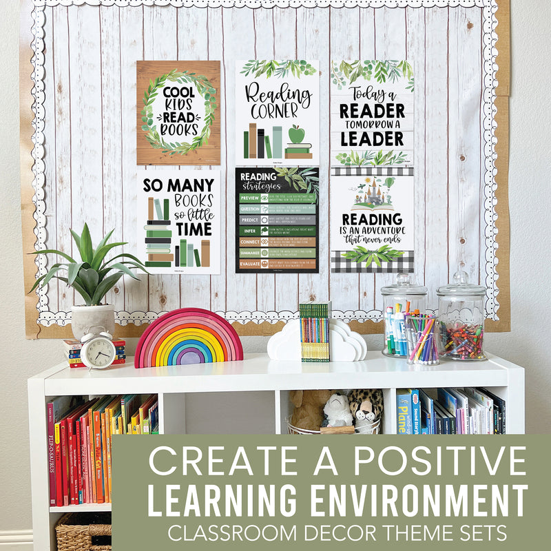 Farmhouse Greenery Reading Posters For Classroom Library Decor, Set of 6